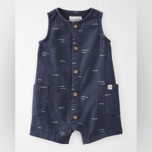 Little Planet Baby Navy Romper with Wave Pattern